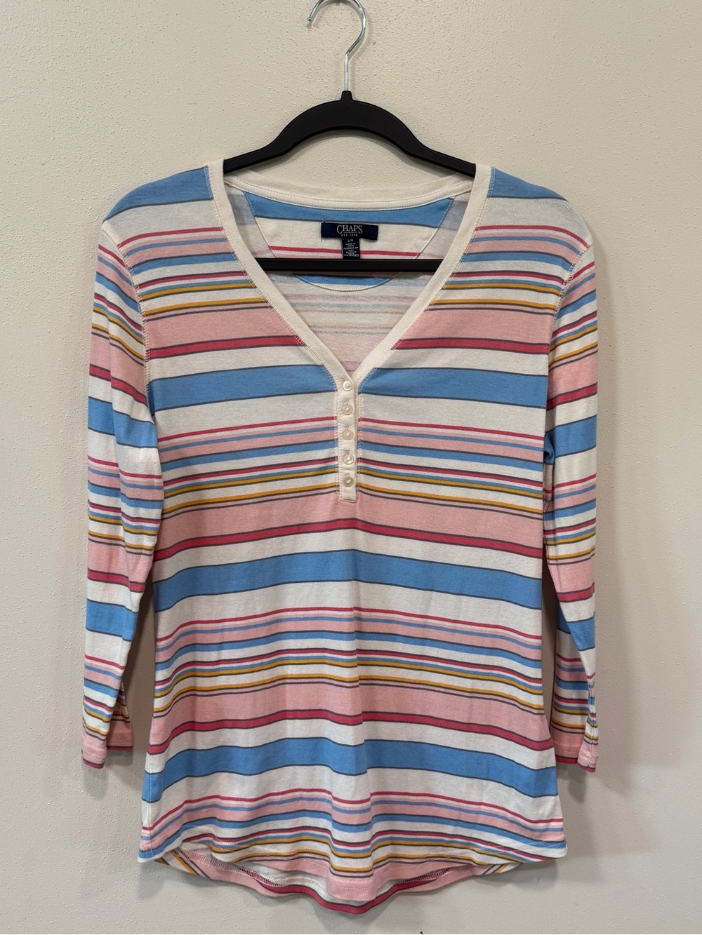 Chaps Women’s Striped Henley Striped Long Sleeve Shirt